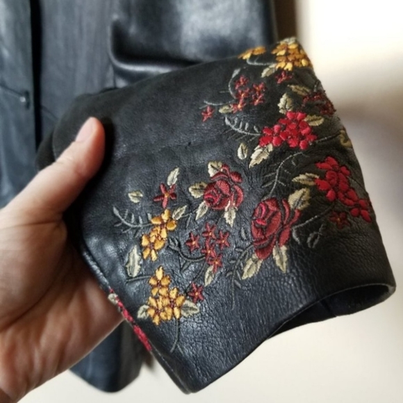 Kasper Leather Floral Embroidered Jacket Black M - Picture 5 of 8